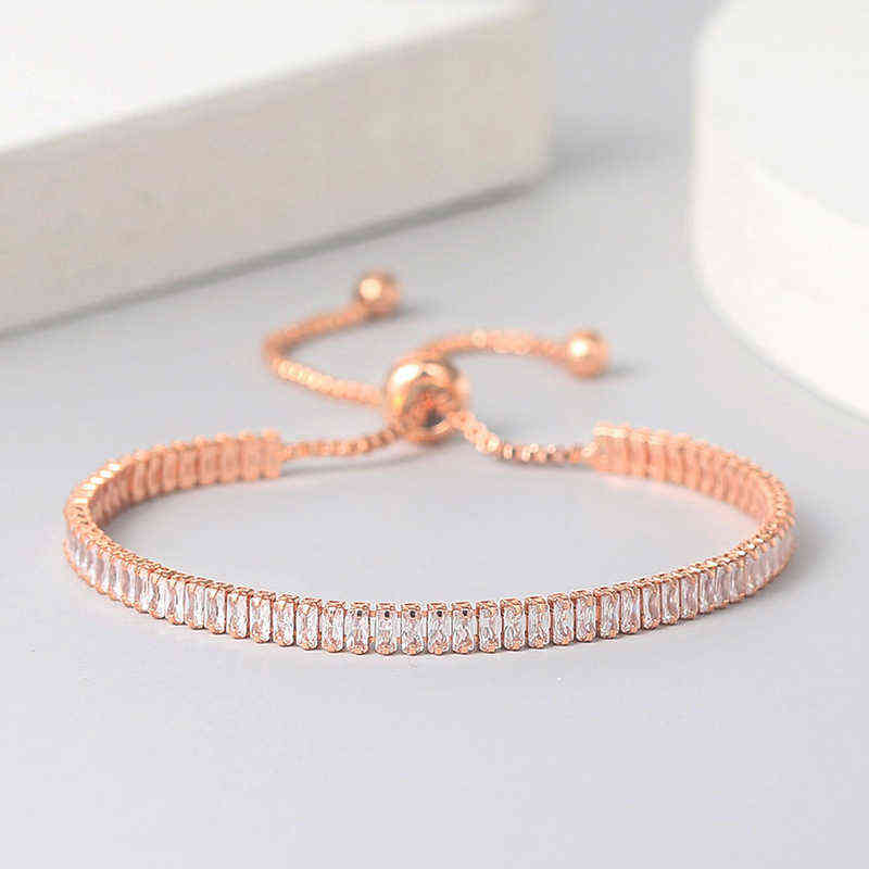 

Zhouyang Tennis Bracelets for Women Sparking Zircon Jewerlly Rose Gold Color Handmade Friends Gift Cute Jewelry Wholesale H017