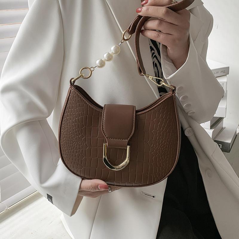 

Evening Bags Stone Pattern Pu Leather Crossbody For Women Vintage Solid Color Saddle Shape Underarm Bag Ladies Designer Shoulder Handbag