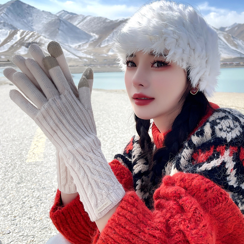 

Winter Long Wrist Keep Warm Knitting Wind-proof Soft Gloves Gauntlet for Women Christmas Gift