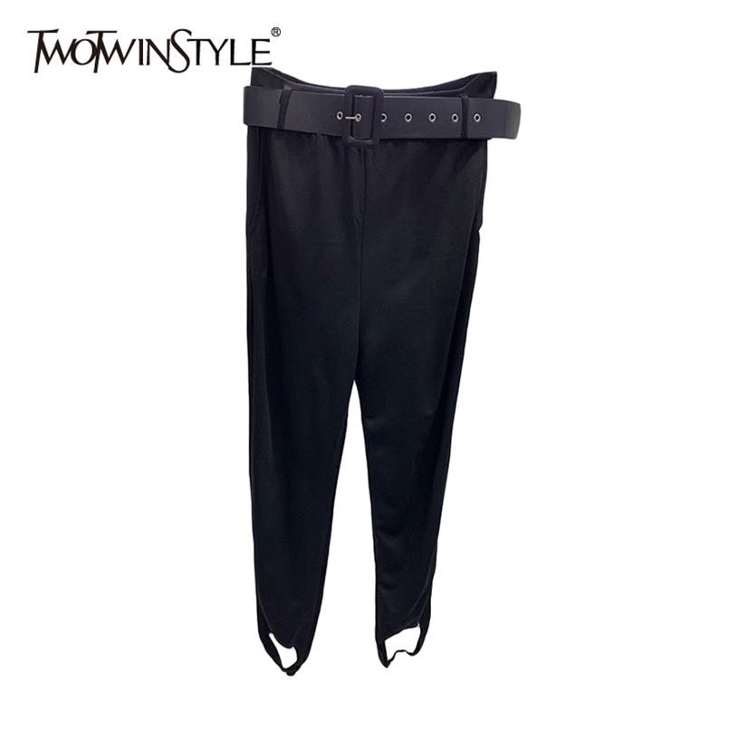 

Black Sashes Slim Trousers For Women High Waist Full Length Minimalist Pencil Pants Female Spring Fashion 210521