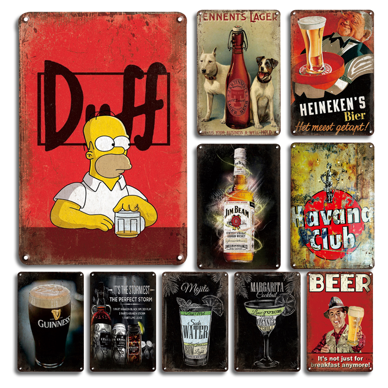 

Whiskey Cocktail Beer Tinplate Poster Sign Vintage Bar dining room Decoration Retro Duff Metal Tin Sign Personalized Wall Decor