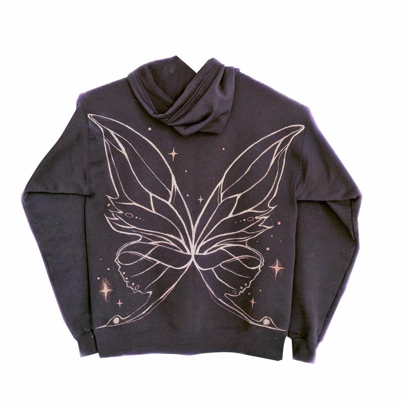 

Women' Hoodies & Sweatshirts Y2K Aesthetic Butterfly Print Zip Up Hoodie 90s Vintage Women Autumn Oversized Jacket Coat Female Grunge Cloth, Black