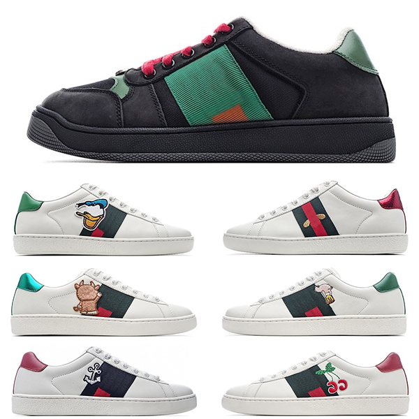 

[Original box+socks+TAG]Preferential Casual Shoes Print Stripe Top Quality Grey White ACE Sneakers Embroidered Mens & Women Genuine Leather, Black