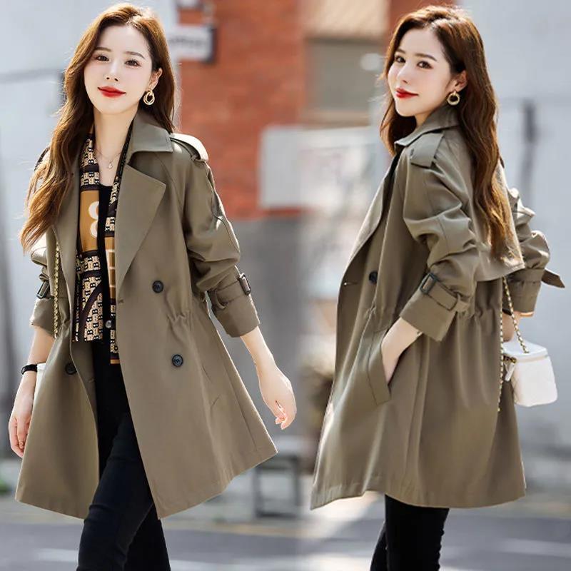 

Women's Trench Coats 2021 Spring And Autumn Pure Color Long Coat Women Fashion Double Breasted Slim 125, Tan;black