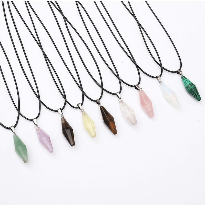 Pendant Necklaces Necklace Women Natural Stone Rhombus-shaped Crystal For Fashion Bohemian Jewelry-image-708524335