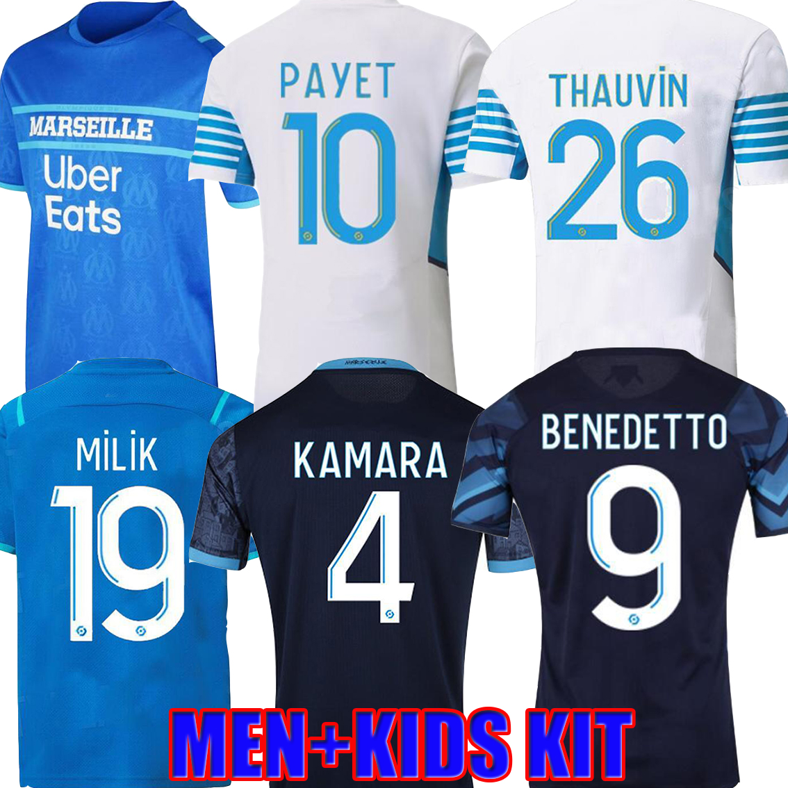 

size:S-4XL 21 22 Marseille soccer jersey Olympique 2021 2022 OM MILIK maillot foot CUISANCE THAUVIN BENEDETTO KAMARA PAYET football shirts men + kids kit LUIS HENRIQUE, Image