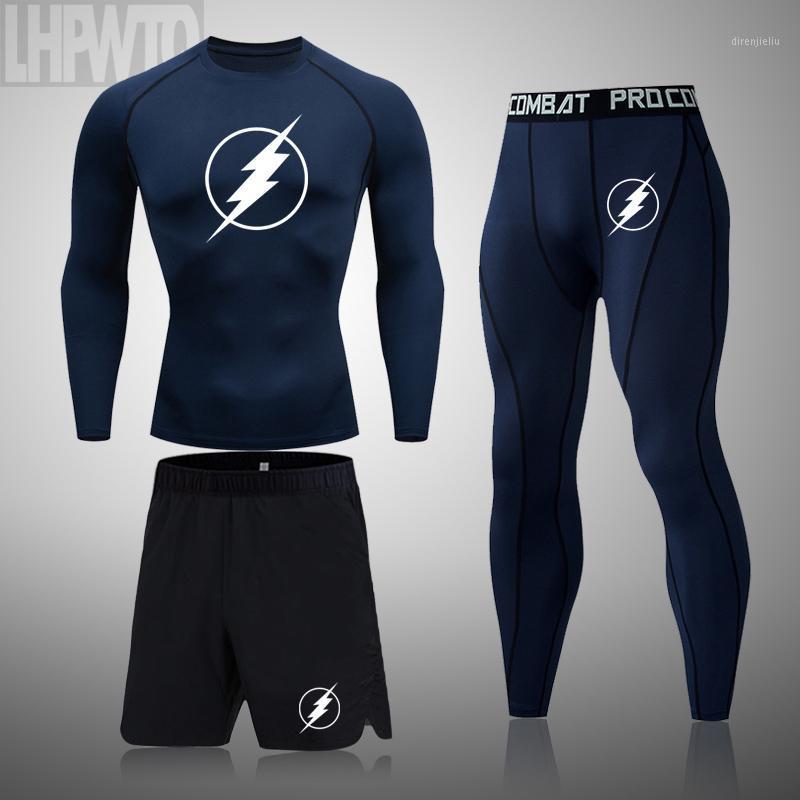 

Running Sets Men's Flash Long Sleeve Workout Compression 3 Pcs/Sets Gym Set Elastic Sportswear Rashgard Sports Suit Husband, Black;blue