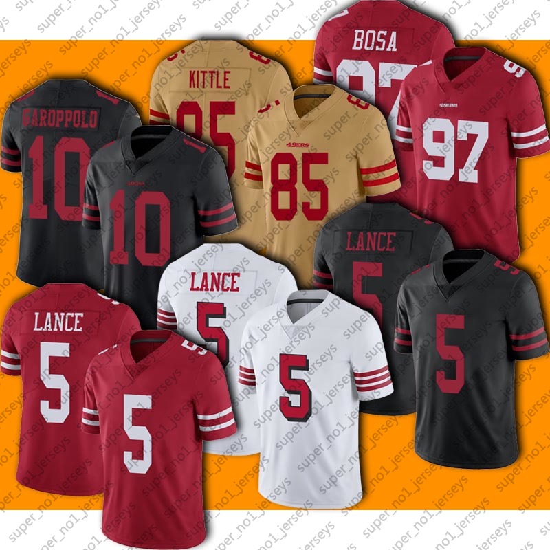 

5 Trey Lance 10 Jimmy Garoppolo Jersey 85 George Kittle 97 Nick Bosa Jerseys Brandon Aiyuk Raheem Mostert Richard Sherman Jersey Rice, Purple
