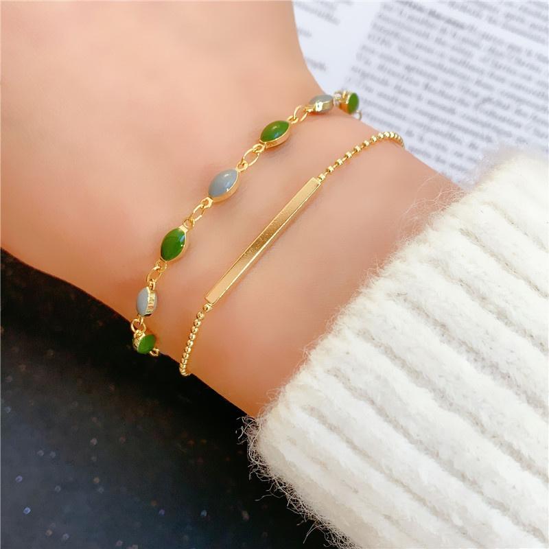 

Charm Bracelets French Retro Romantic Double Metal Gold Bracelet For Woman Design Fashion Jewelry Party Unusual Oval Green Crystal