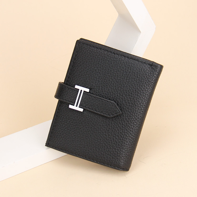 

bag handbag h family simple women's leather multifunctional wallet short cowhide driver's license card folding ultra-thin, Black;red