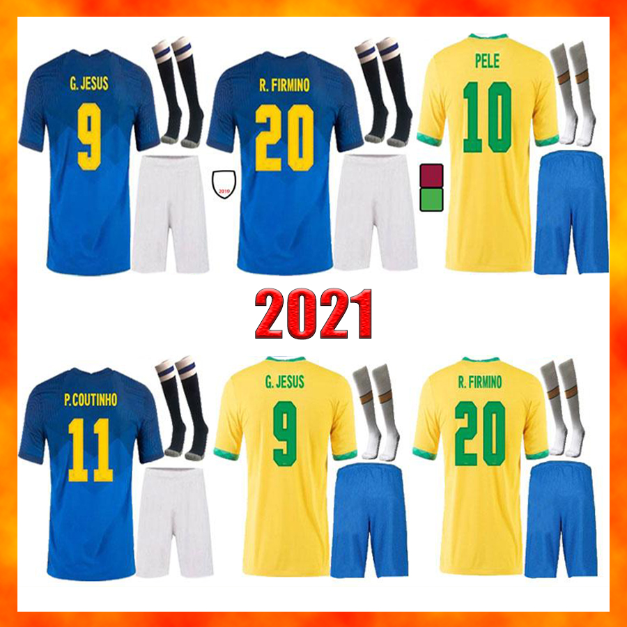 

2021 Soccer Jersey NEYMAR JR NERES MARCELO G.JESUS P.COUTINHO VINICIUS FIRMINO Home Away Adult Kids Kit+Socks Football Uniform, Away patch