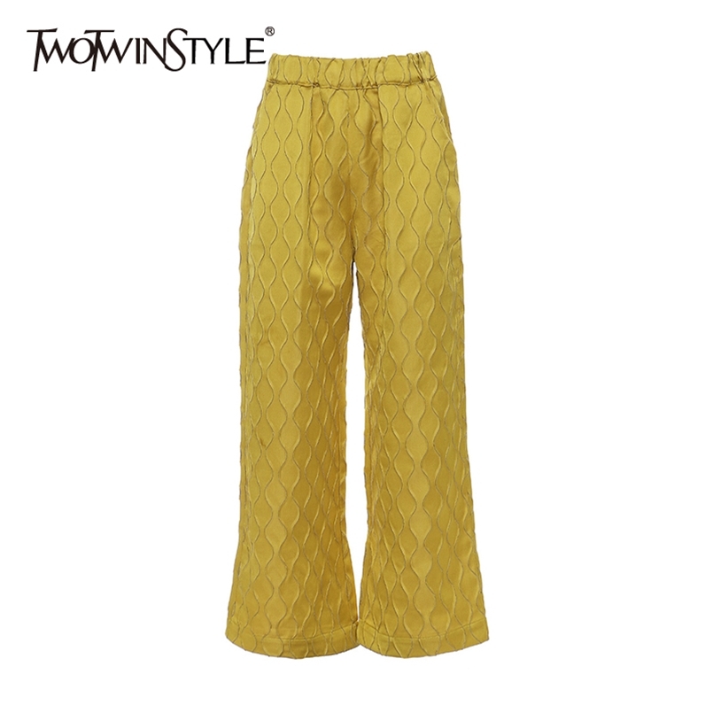 

Straight Plaid Wide Leg Pants For Women High Waist Heavy Jacquard Casual Trousers Female Fashion Clothing 210521, Yellow