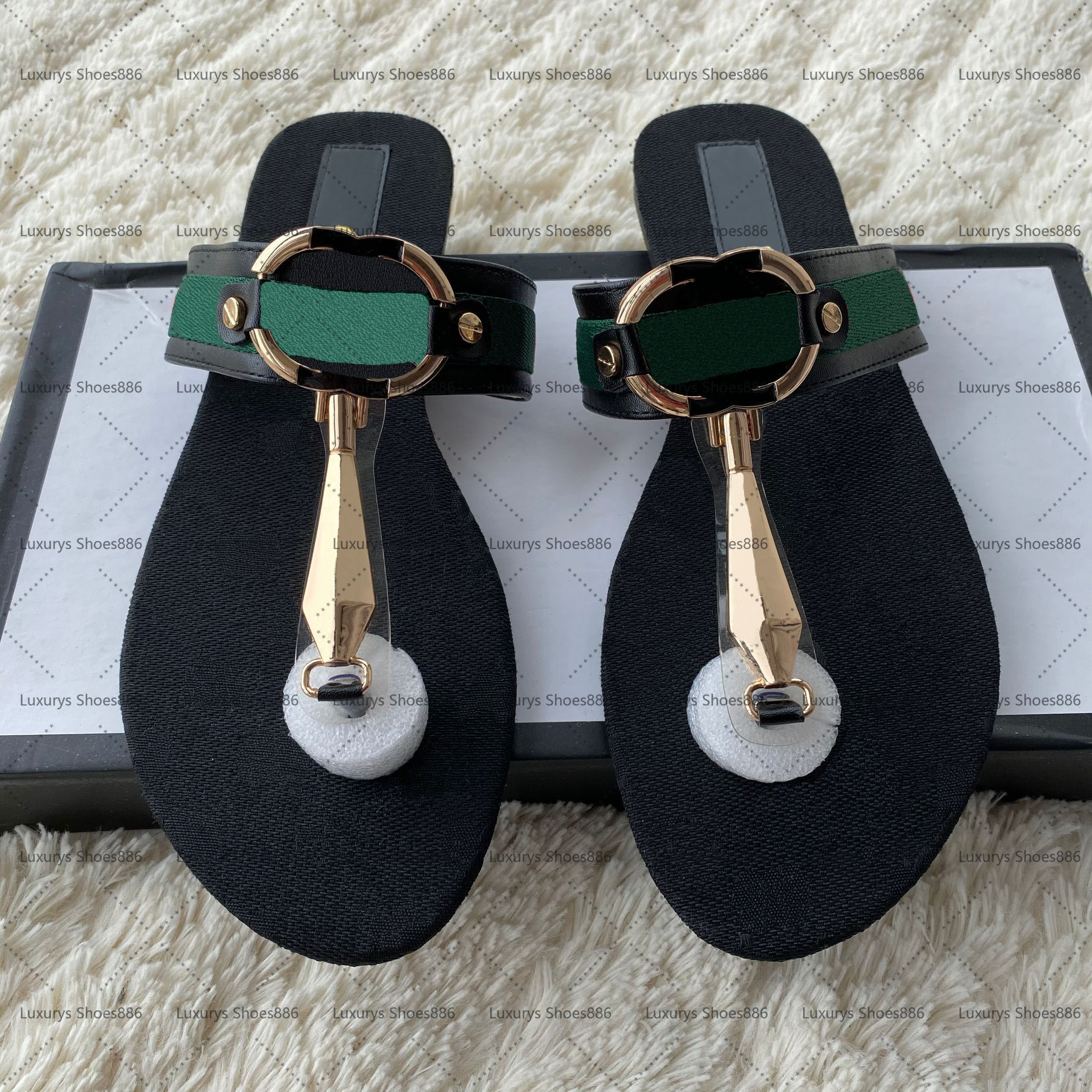 

Wholesale Summer Brand Designer women Flip flops Slipper Fashion Genuine Leather slides sandals Metal Chain Ladies Casual shoes, Box