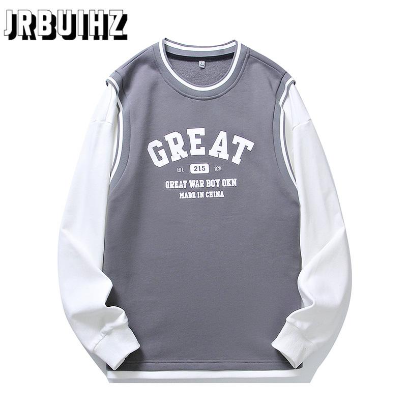 

Men's Sweaters 2022 Men Hip Hop Striped Patchwork Sweatshirt Streetwear Letter Print Pullover Harajuku Cotton Spring Fashion Thin Sweat Shir, White;black