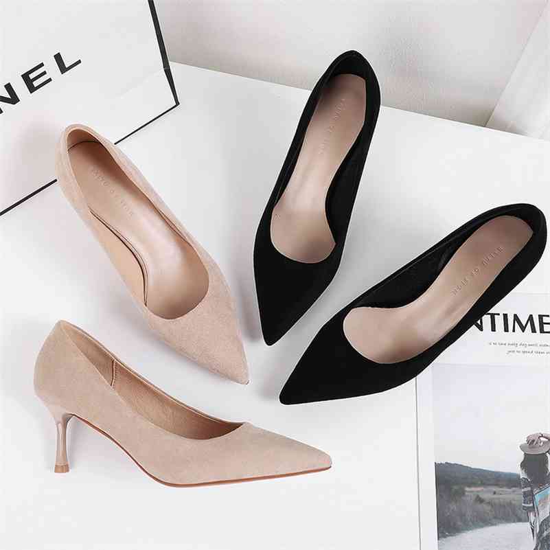 

Sexy Heels Women Shoes Brand Design Woman Pumps 6.5CM Thin High Heel Pointed Toe Soft Comfortable Black Beige Casual Shoes 210520, 2065-1-beige