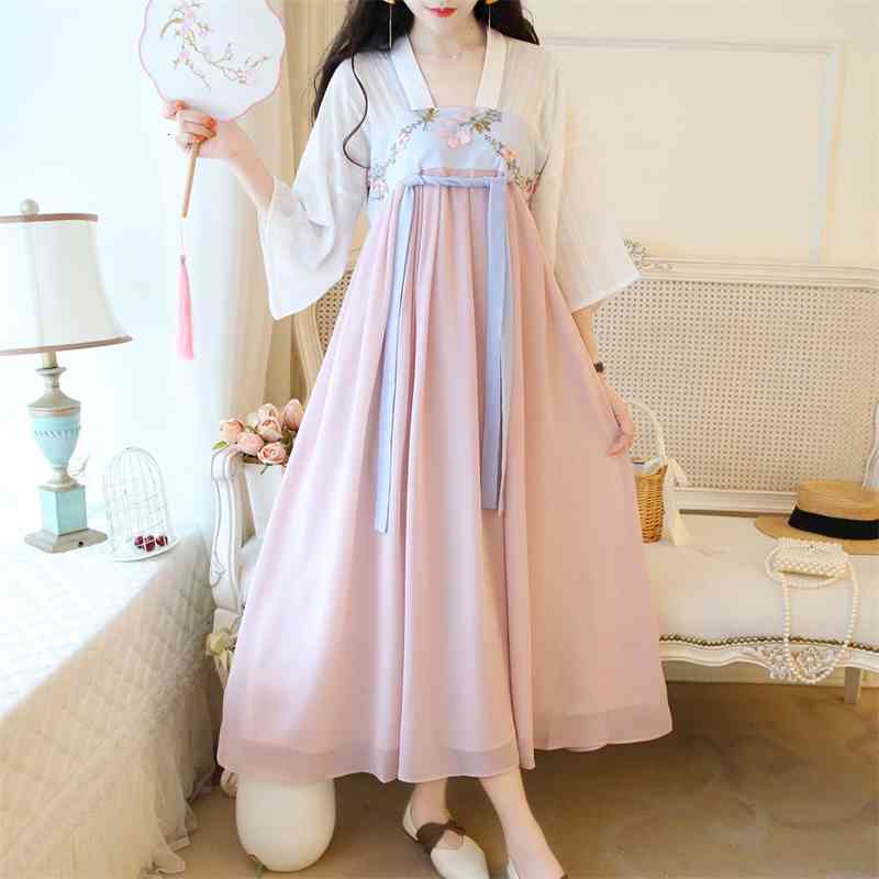 Party Dresses Women Ancient Chinese Floral Traditional Chiffon Flowy Hanfu Costume Vintage Tang Dynasty Fairy Fancy Cosplay Long Q-image-704070085