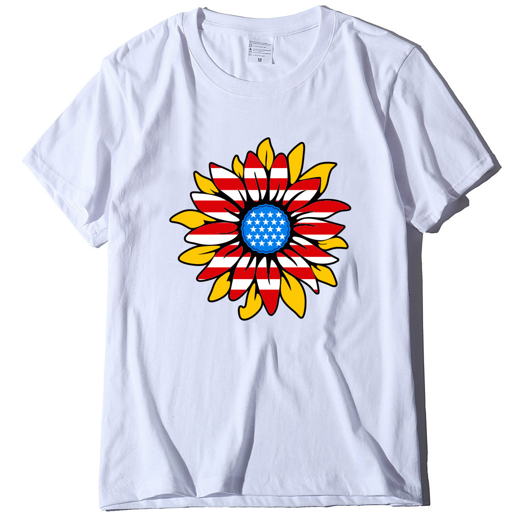 

summer large fashion t-shirt foreign urban leisure flower print short sve, White