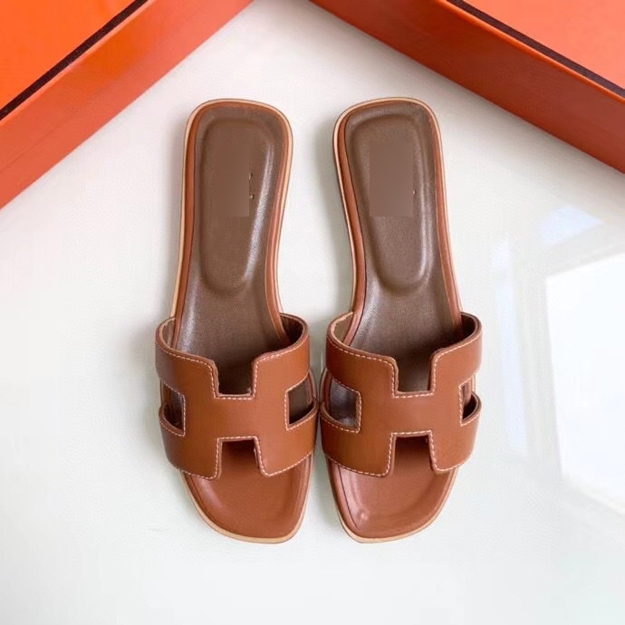 

Slippers Sandals 2021 summer classic new h-slipper leather cow one line Beach Women's sandal flat slippers zly zly, Black