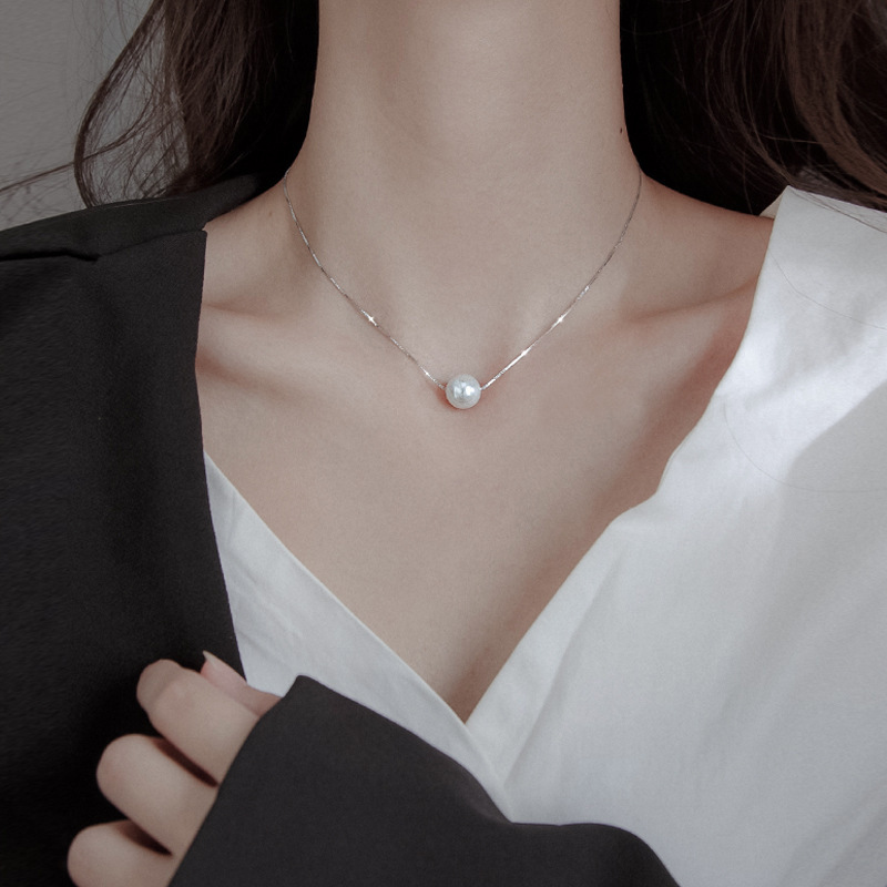 

Design Ins Silver 6mm 8mm 10mm Round Shape Pearl Necklace Pear Pendant Necklace