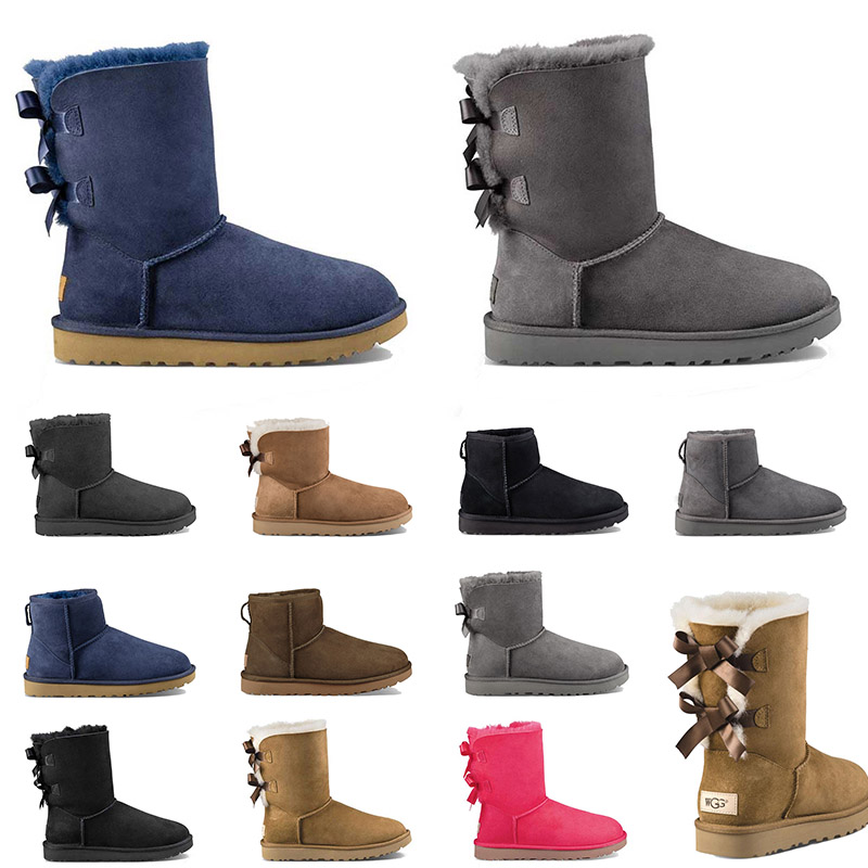

2021 fashion designer snow australia boots grey navy blue women winter shoe ankle short fur boot 2 bow lady booties trainers comfortable 36-41, 13