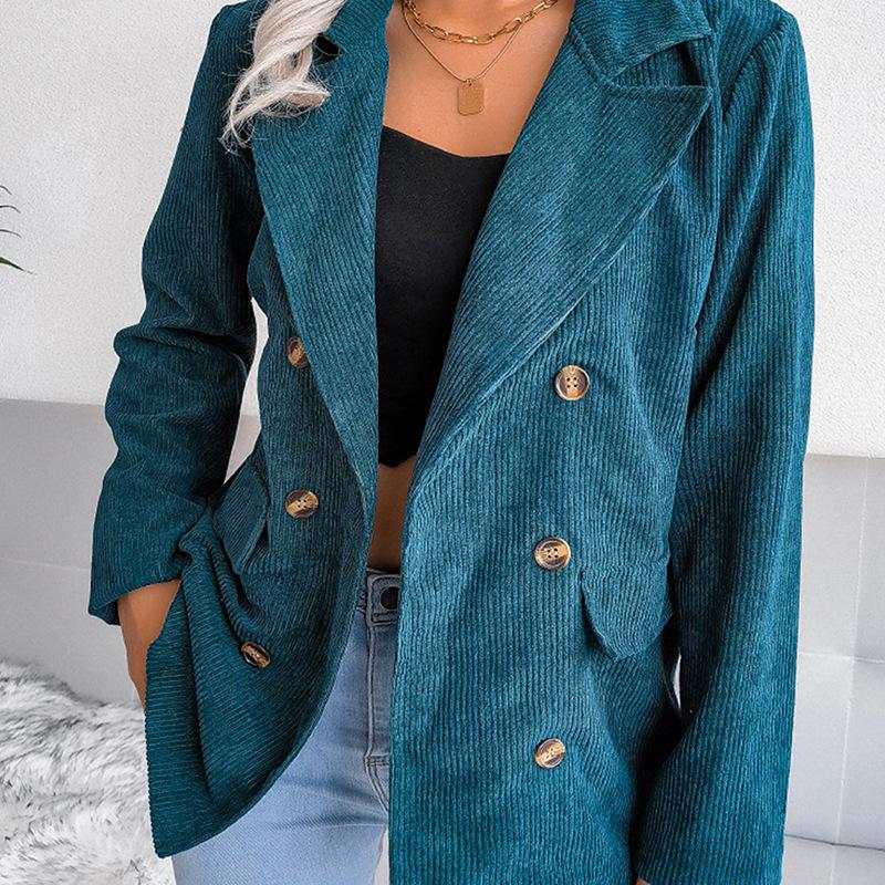 

Women' Suits & Blazers Autumn Winter Double-breasted Small Suit Jacket Blue Casual Blazer, Black