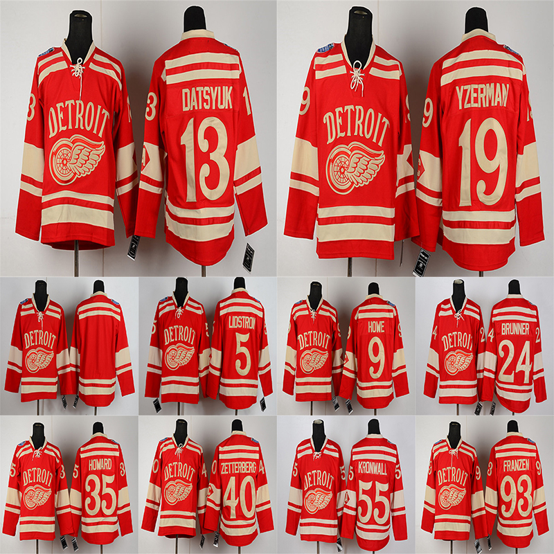 

Custom Detroit red wings Winter classics RBK hockey jerseys 8 Abdelkader 9 Howe 13 Datsyuk 19 Steve Yzerman 71 Dylan Larkin, Red classic