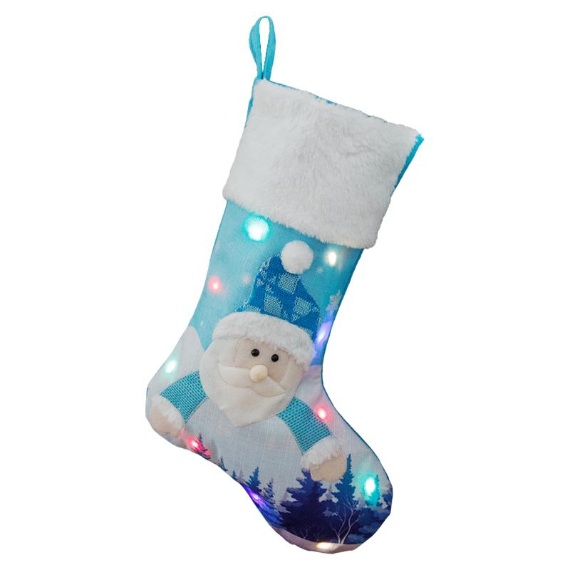 

Christmas Decorations Stockings Socks Led Light Up Snowman Santa Printing Xmas Candy Gift Bag Fireplace Tree Decoration Year Navida