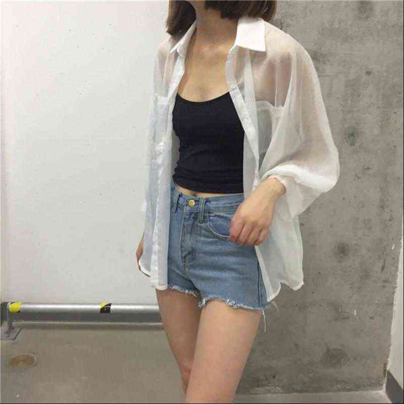 

women blouses summer white shirt cotton linen button blue floral turn down collar transparent loose blouse drop