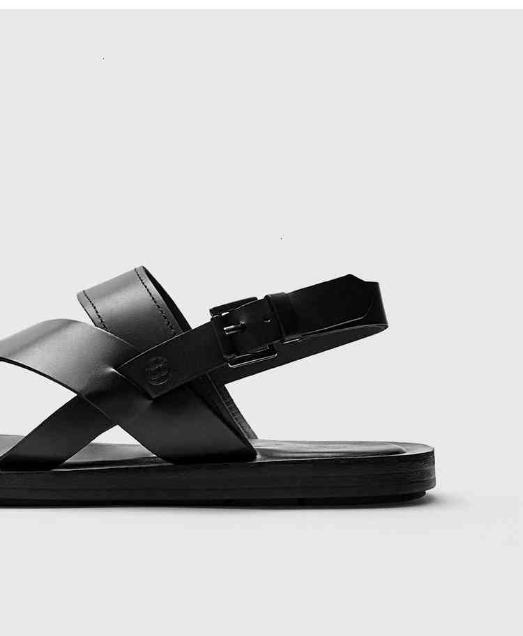 

fashion Sandals solid Laying in causal genuine leather shoes comfortable man flat will see men's looming AY7M, Black