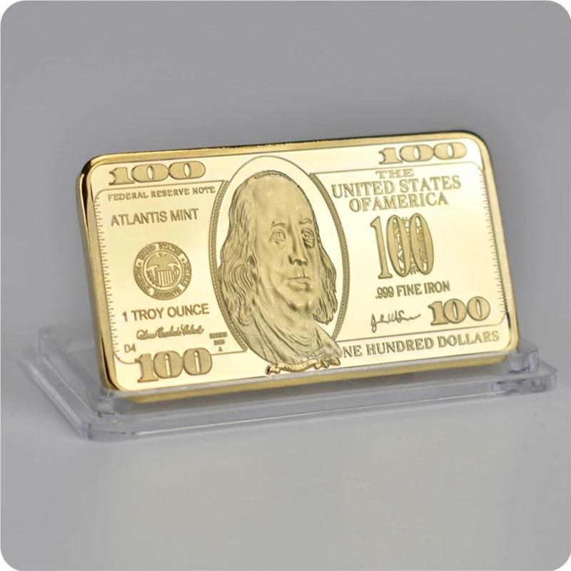 Commemorative USA 100 Dollar 24k Gold Bar 44*28*3 mm Square Metal Badge Crafts Collection Souvenir Coin Bullion-image-708654696