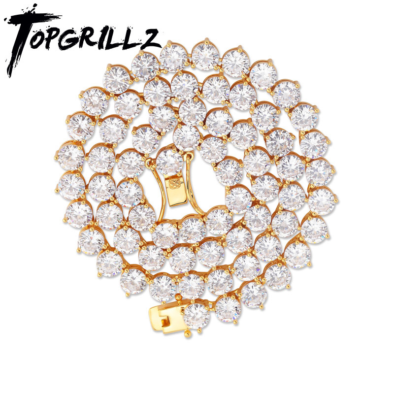 

TOPGRILLZ Bling 3 Prong Tennis Chain Necklace 4mm 6mm Men Hip Hop Charm Gold/Silver Color Jewelry Iced Out AAA Cubic Zirconia X0509