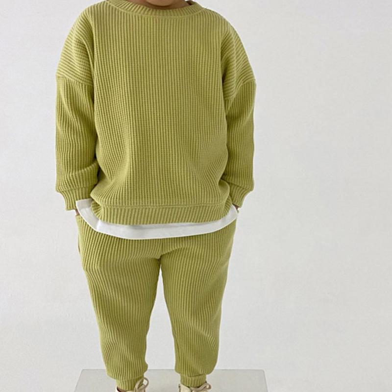 

Clothing Sets Kids Autumn Fall Clothes 2021 Fashion Korean Style Solid Color Ribbed Tops And Pants Suits Girls Boys Active, White