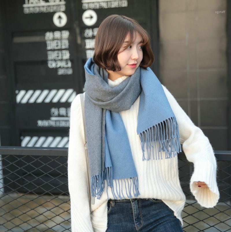 

Scarves 2021 Autumn And Winter Imitation Cashmere Color Scarf Female Of A Hundred Long Two-sided Colored Shawl To Keep Warm Neck, Blue;gray