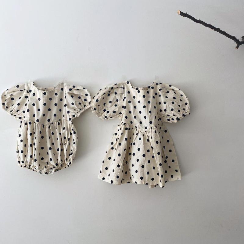 

Rompers Baby Girl Clothes Born Romper Sister Dress Korean Summer Twins Short Sleeve Twin Boy And, Dot romper