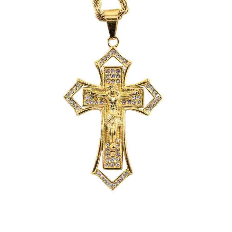 

Jesus Cross Necklace Long Chain Women Men Christian Pendant Gift Chains, Silver