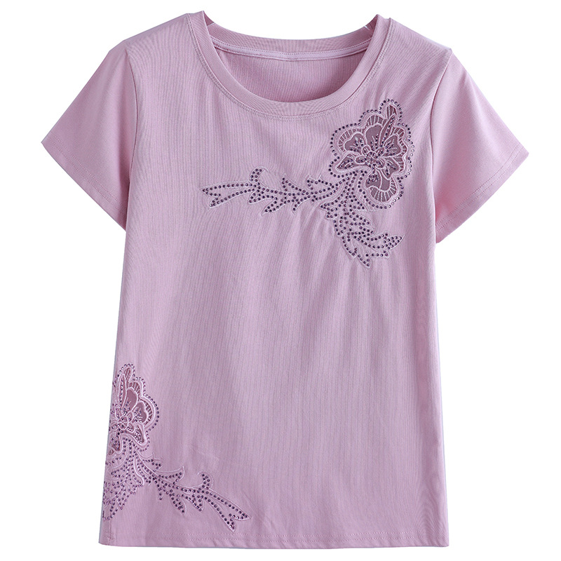 

2021 summer design engraving short sleeve fashion T - shirt women top 5892, White