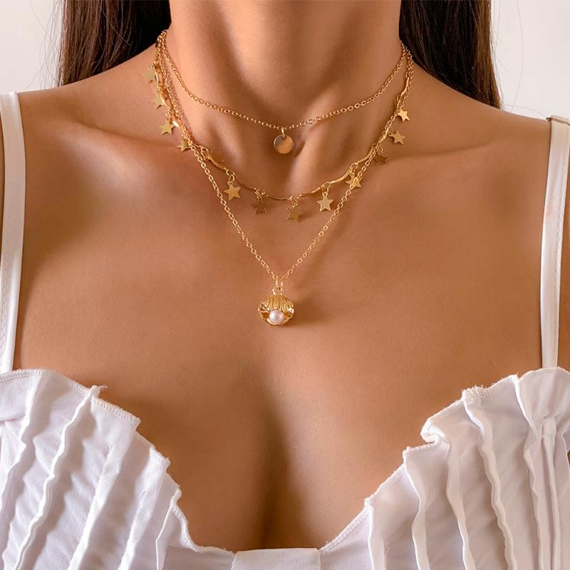 

Pendant Necklaces Lacteo Steampunk Multi Layered Tassel Star Clavicle Chain Choker Necklace Hip Hop Imitation Pearls For Women