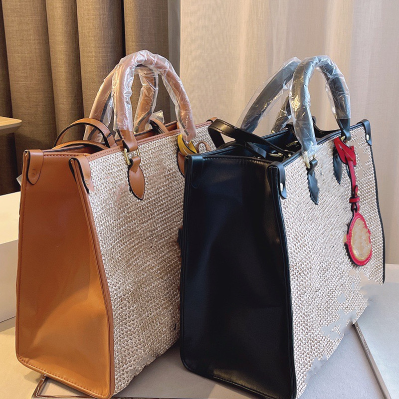 

Fashion Brand Straw Woven Handbag Large Vapacity Bag Summer Travel Shopping Bohemian Rattan Single Shoulder Beach Bag Lady, Black