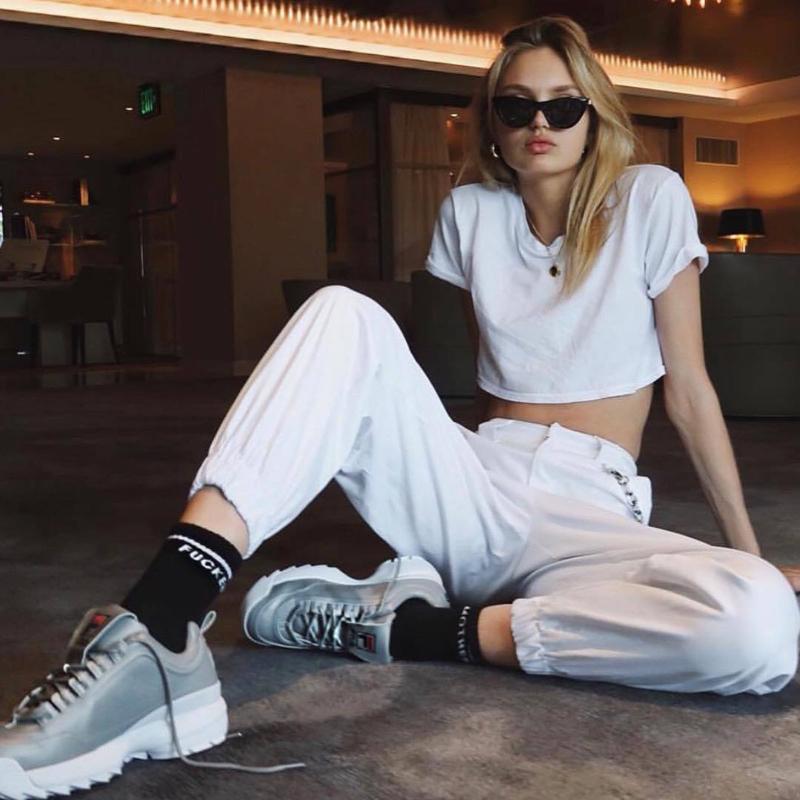 

Women' Pants & Capris For Women Fashion Overalls Trousers Chain Of Tall Waist Beam Foot Loose Streetwear Leisure Clothing, White