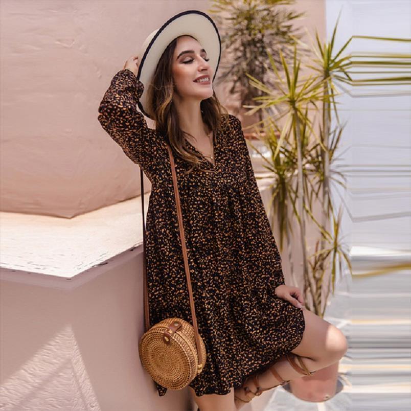 

vintage spring autumn dot print womens dresses mini short v neck casual loose female vestidos, Black;gray