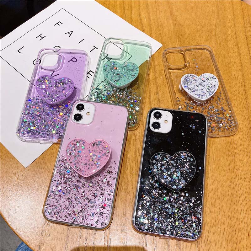 Glitter Star Girly Love Heart Stand Phone Cases For iPhone 12 Mini 11 Pro X SE2 XS MAX 7 8 6S Plus 5S XSMAX XR Cover-image-562877014