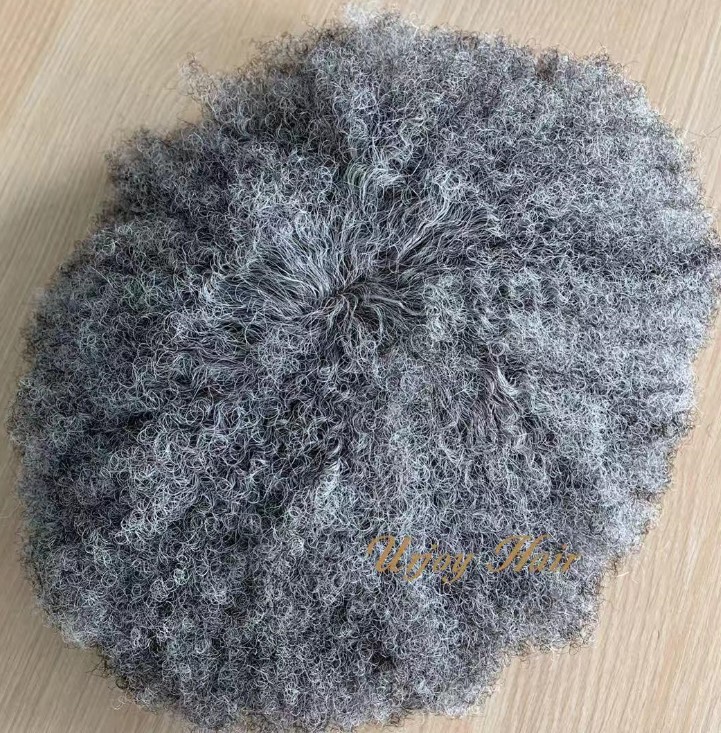 

6mm Afro Wave 1b Grey Full PU Toupee Mens Wig Indian Virgin Human Hair Replacement for Black Men Express Delivery, As your choice