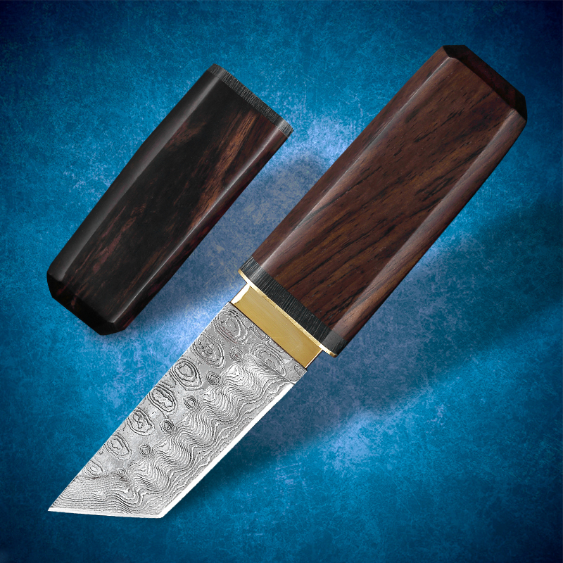 

Mini Damascus VG10 Steel Straight Knife EDC Fixed Blade Camping Hand Tool Outdoor Black Sandalwood Katana Survival Tactical Fighting Equipme