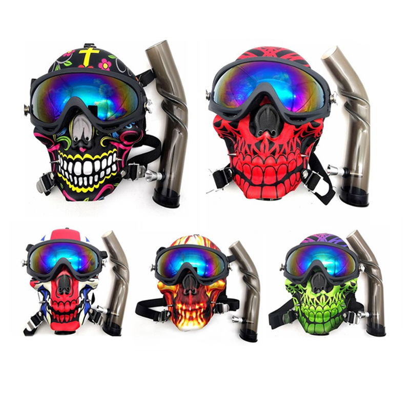 

Silicone Gas Mask Bong Creative Smoking Skull Pattern Acrylic Water Pipe with Sun Glasses Dry herb Oil Burner Multifunction Hookah Shisha