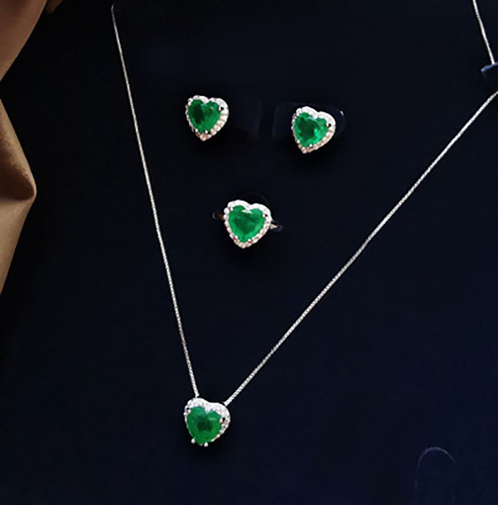 

Arrival Sterling Silver 925 Jewelry Set Emerald Gemstone NatuRal Stone Necklace/Earrings/Ring Wedding Engagement Jewellery, White