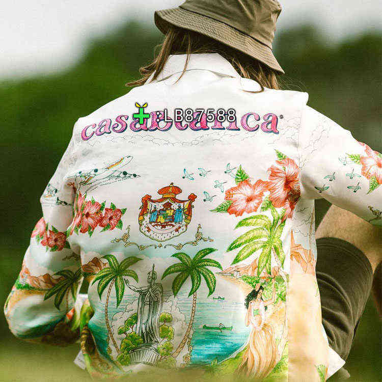 

Holiday silk shirt Casablanc 22ss Hawaiian landscape totem Flower Print satin Shirts, White