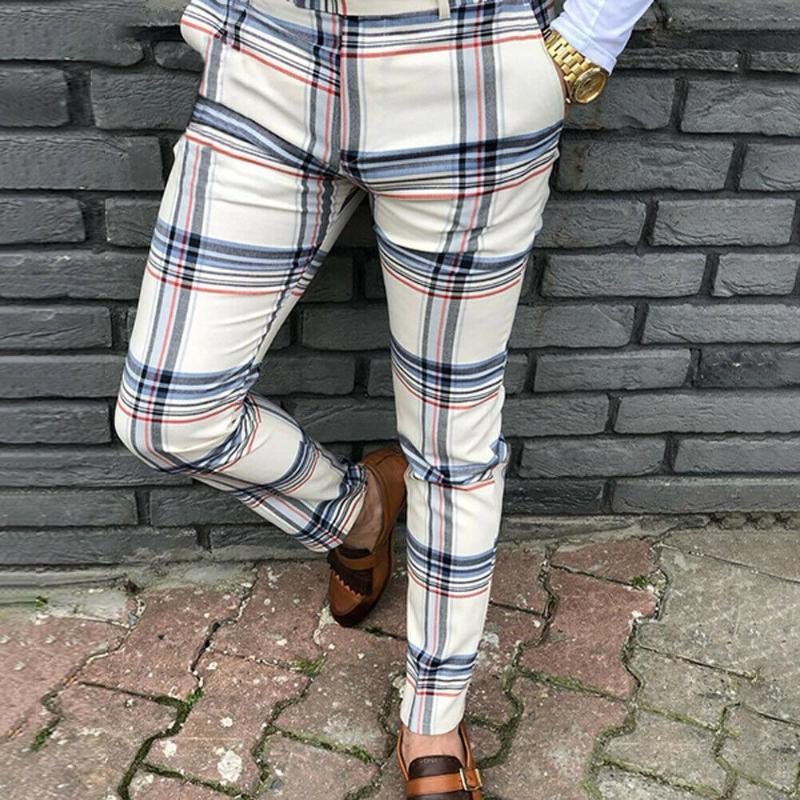 

Men' Pants Men Plaid Long Slim Trousers Print Tracksuit Bottoms Skinny Casual Mens Joggers Sweat Track Pant Harem Fashion