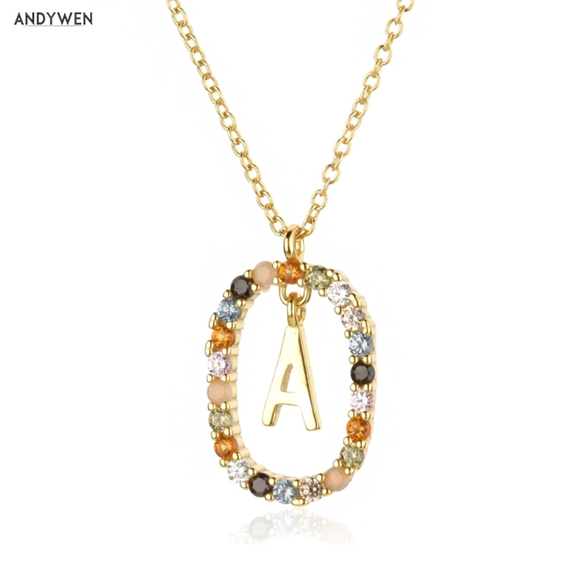 

ANDYWEN 925 Sterling Silver Gold Letters A - Z Initial M S C K Alphabet Pendente Long Chain Necklace Say My Name Fine Jewelry