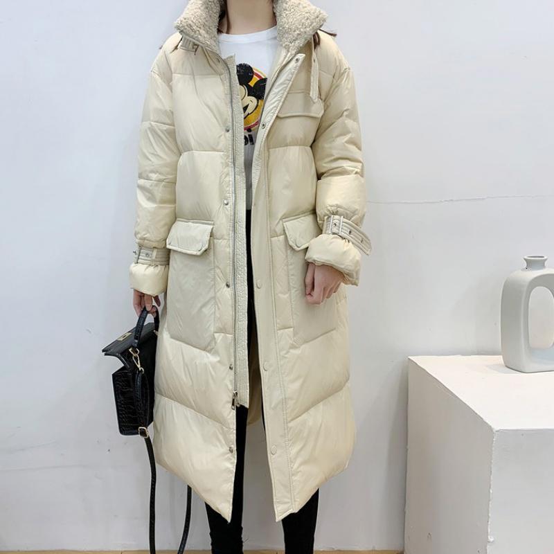 

downs New Winter Women Loose Long Fashion 90 %White Duck Down Jacket Female Thick Warm Coat Outerwear, Black