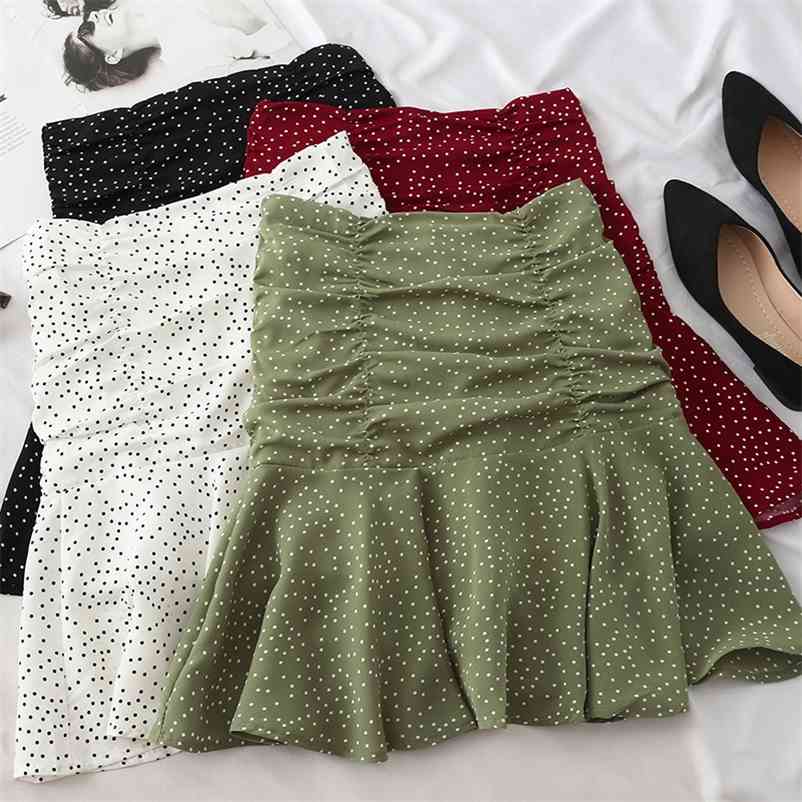 Heliar Women Polka Dot Skirts Flounce Hem High Waist A Line Casual Skirt Pleated Mini Skirt For Women Summer 210412Z